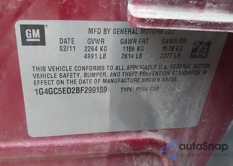 2011 Buick Lacrosse Cxl z USA, uszkodzony, nr VIN 1G4GC5ED2BF299159